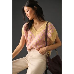 Anthropologie x English Factory Yellow Pink Checked Sweater Vest - Small